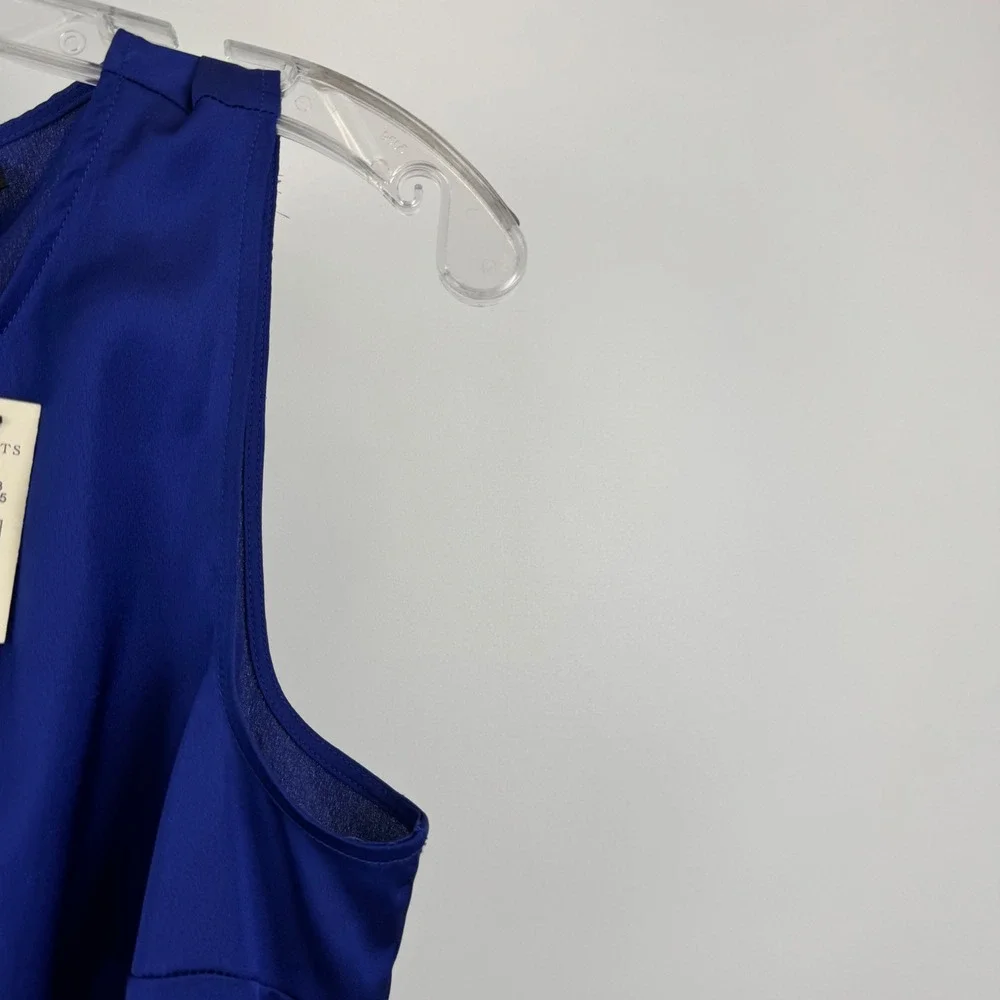 Talbots Petites Blue Pleated Neck Sleeveless Shell Blouse Top PL NWT - Picture 5 of 12